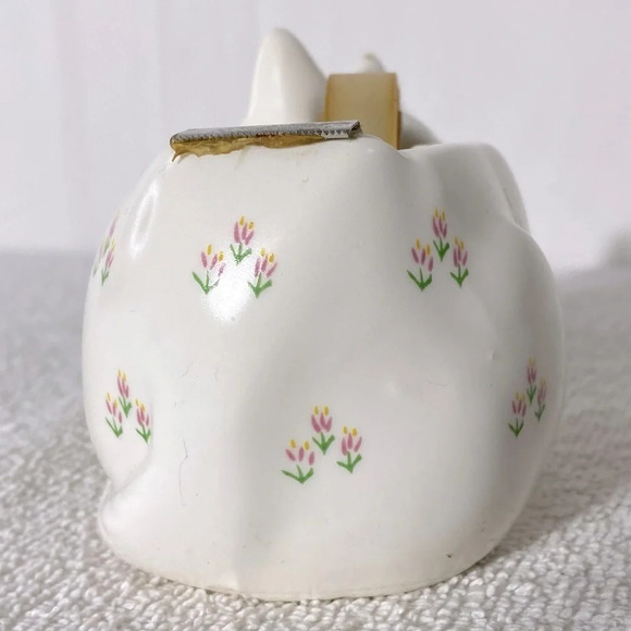Vintage  Floral Ceramic Kitty Cat Tape Dispenser - Picture 4 of 12